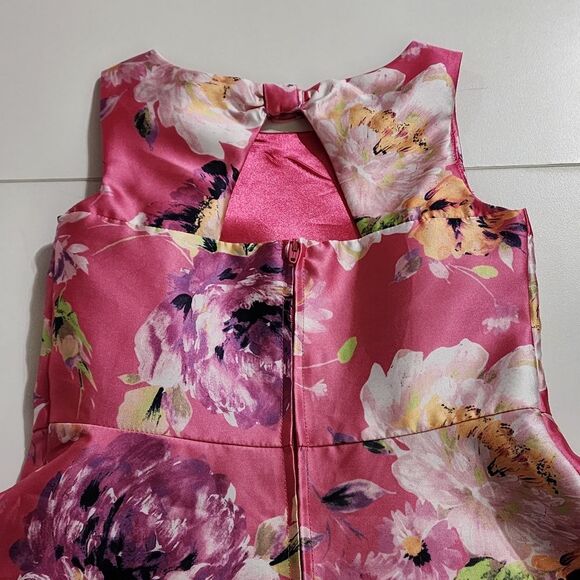 Girls Elegant Floral Magenta Pleated Formal Dress Cardigan & Headband Set Size 6 - Picture 11 of 16